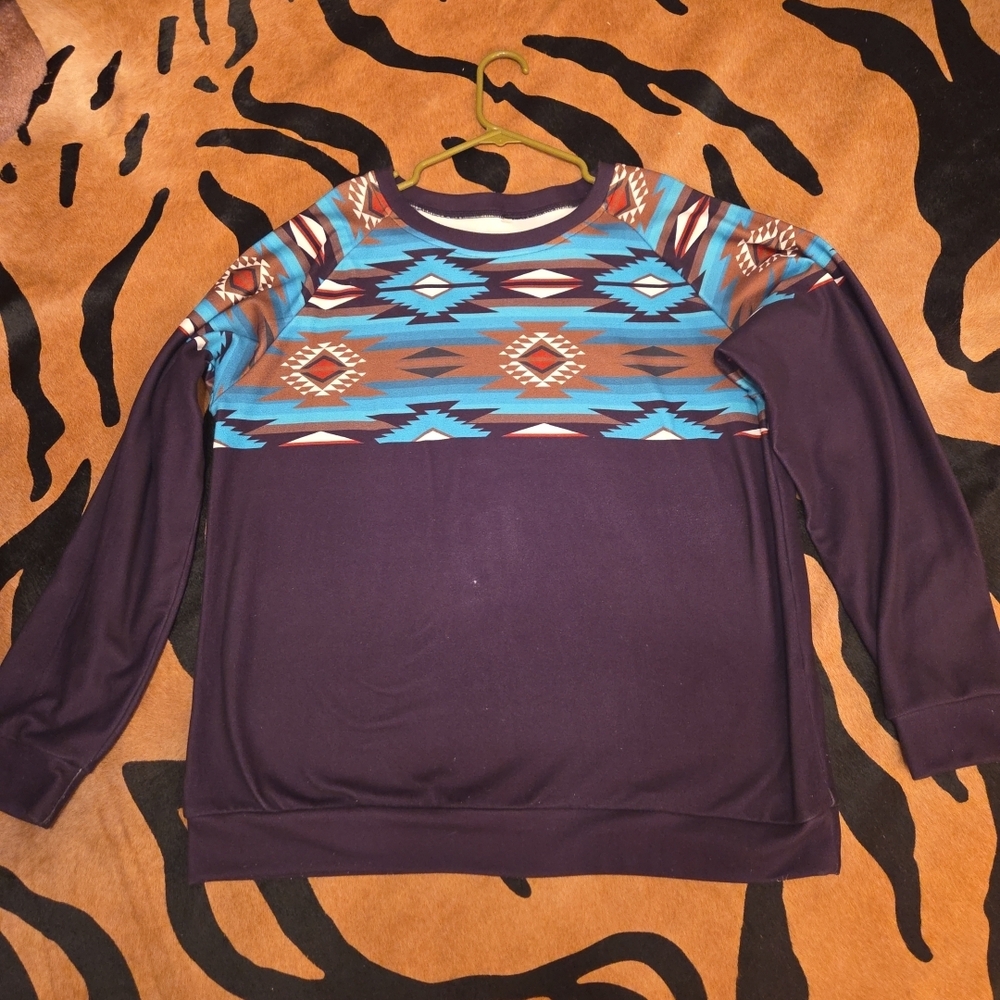 Unk Women's Aztec Sweatshirt - Blue, Brown, and White